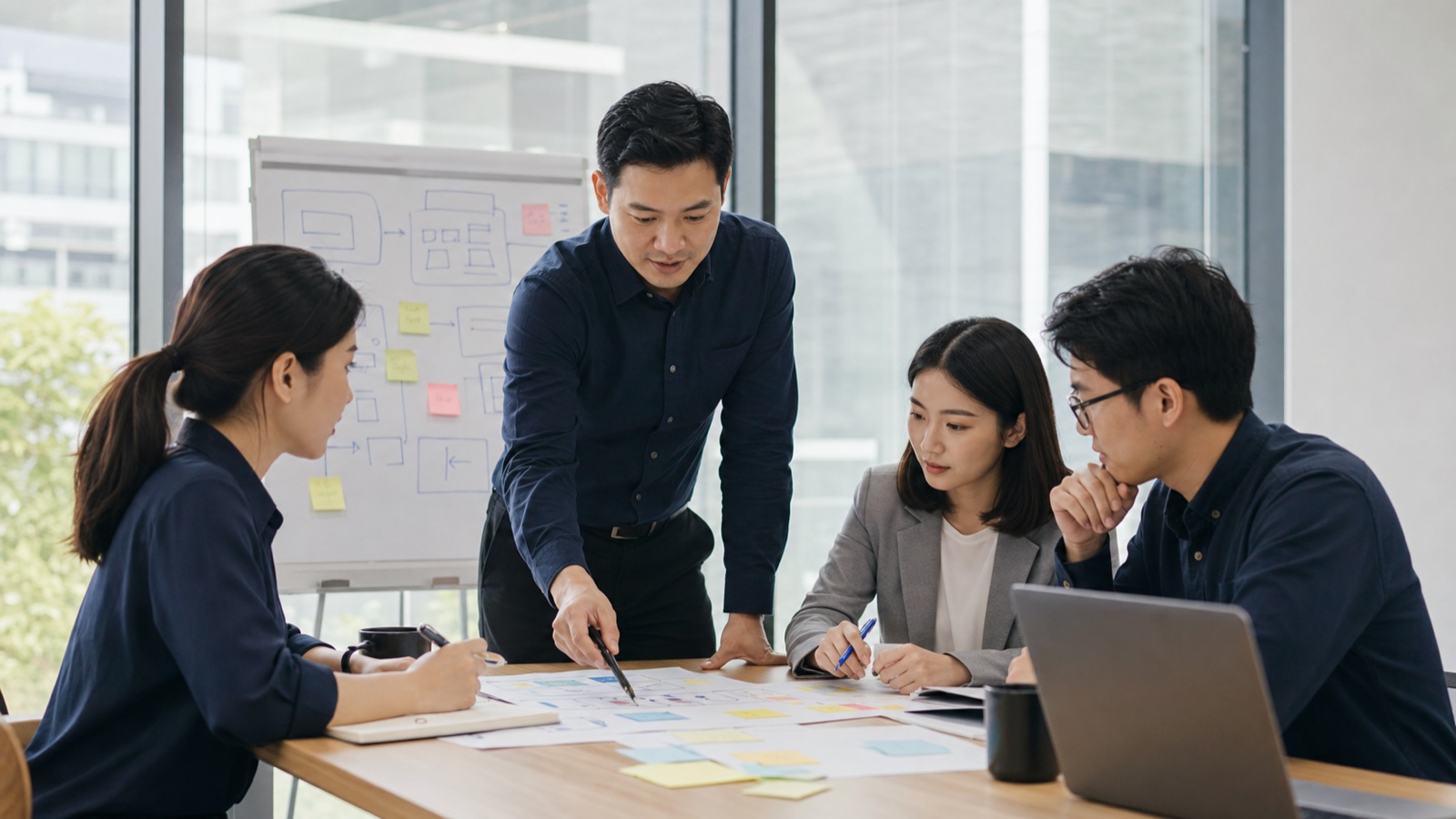 專業服務團隊討論工作流程的情境示意